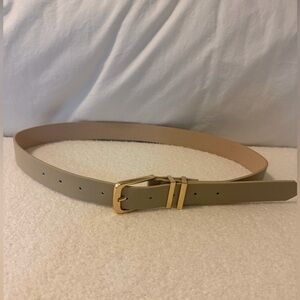 Neutral Taupe Women's Leather Trouser Belt with Gold Buckle